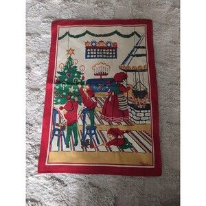 Vtg Swedish Christmas Kitchen Towel Old Time Santa Linen
